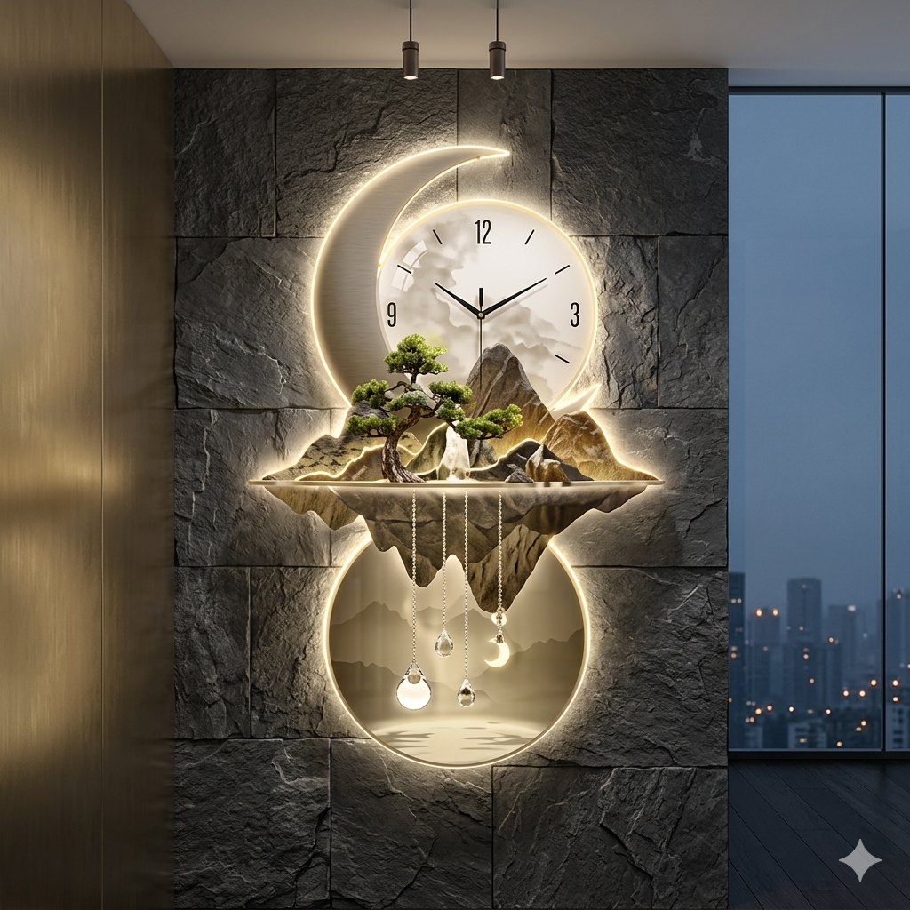 Minimalist horizontal wall clock mural with LED light. Digital Clock Corridor Wall Lamp